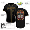 BlueJose Custom Black Black-Old Gold Skull Fashion Baseball Jersey