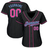 BlueJose Custom Black Light Blue Pinstripe Pink-Light Blue Authentic Baseball Jersey