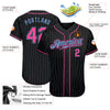 BlueJose Custom Black Light Blue Pinstripe Pink-Light Blue Authentic Baseball Jersey