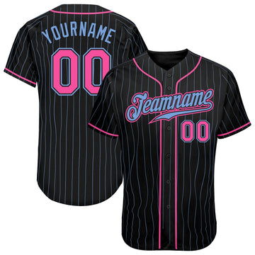 BlueJose Custom Black Light Blue Pinstripe Pink-Light Blue Authentic Baseball Jersey