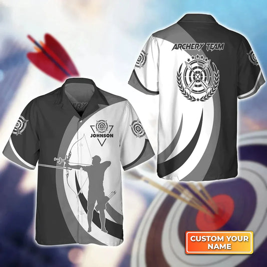 BlueJose Black And Grey Silhouette Archery Target Personalized Name 3D Hawaiian Shirt