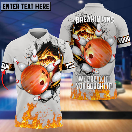 BlueJose Bowling And Pins Break Orange Customized Name 3D Shirt For Kevin Summers