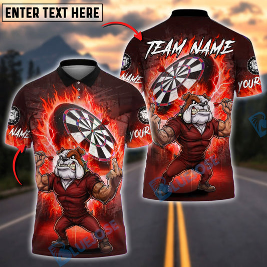 BlueJose Darts Bulldog Fire Flame Customized Name, Team Name 3D Shirt (4 Colors)