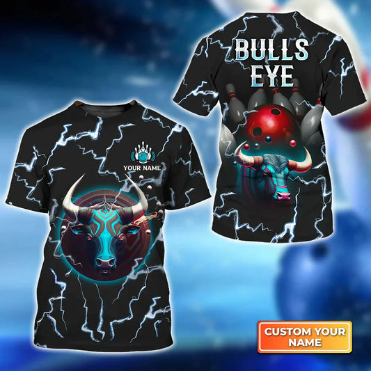 BlueJose Bulls Eye Red Bowling Ball Team Personalized Name 3D Shirt