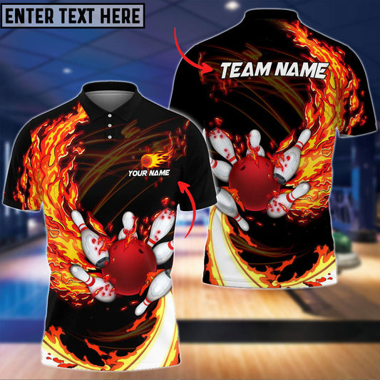 BlueJose Fire Bowling And Pins Multicolor Option Customized Name 3D Shirt