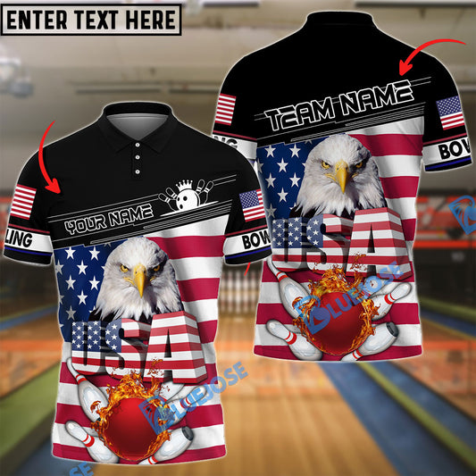 BlueJoses Bowling And Pins American Eagle Customized Name, Team Name 3D Shirt