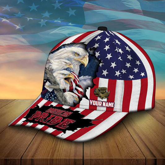 BlueJose Custom Name American Pride Eagle Patriotic Cap, Perfect Gift For Father'S Day