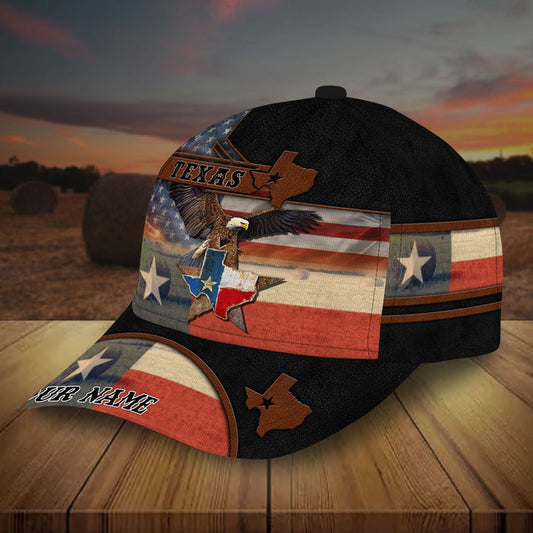 BlueJose Premium Texas Map Eagle Hanging Retro Cap Personalized