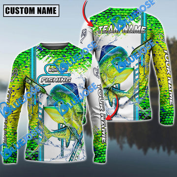 Bluejose Mahi-Mahi Fishing Blue Line Skin Fish Pattern Personalized Name And Team Name 3D Shirts