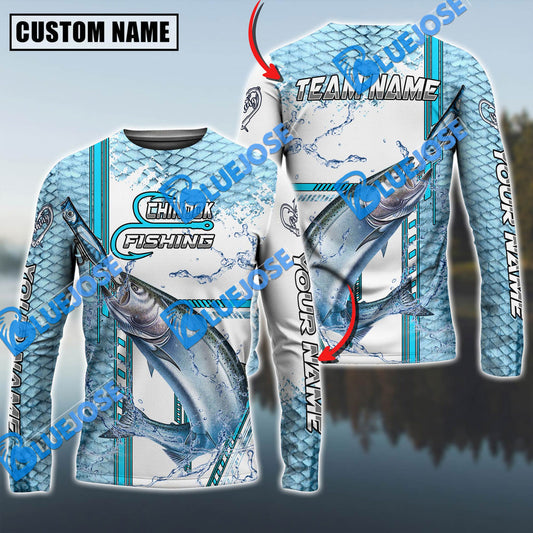 Bluejose Chinook Fishing Blue Line Skin Fish Pattern Sun Protection Personalized Name And Team Name 3D Shirts