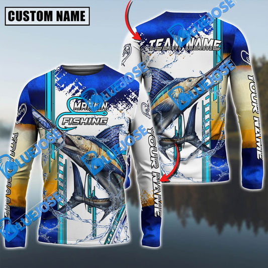 Bluejose Marlin Fishing Blue Line Skin Fish Pattern Personalized Name And Team Name 3D Shirts