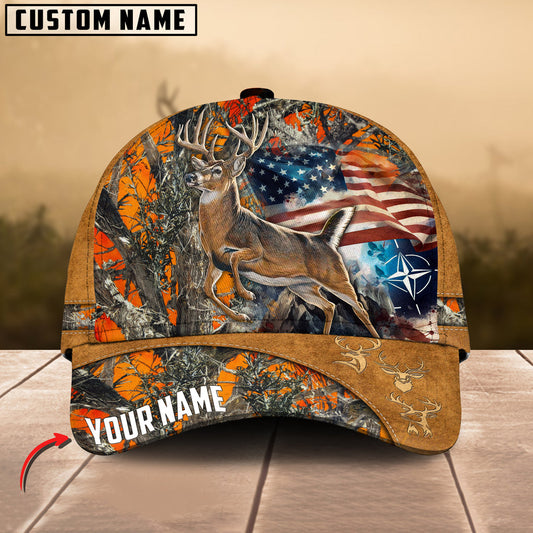 BlueJose Deer Hunting USA Flag Multicolor Personalized Cap