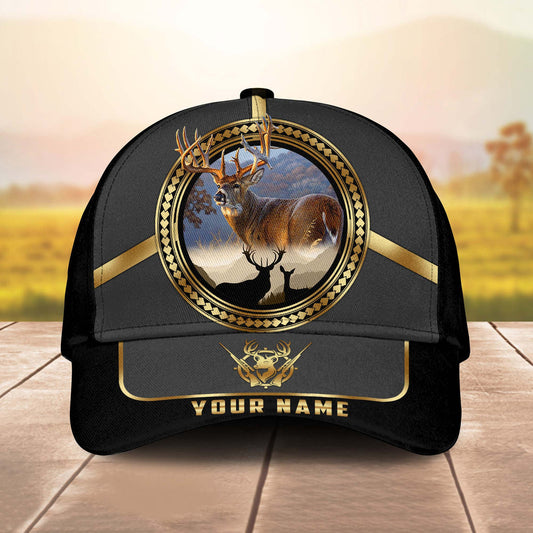 BlueJose Deer Hunting Gold Line Majestic Personalized Name 3D Cap