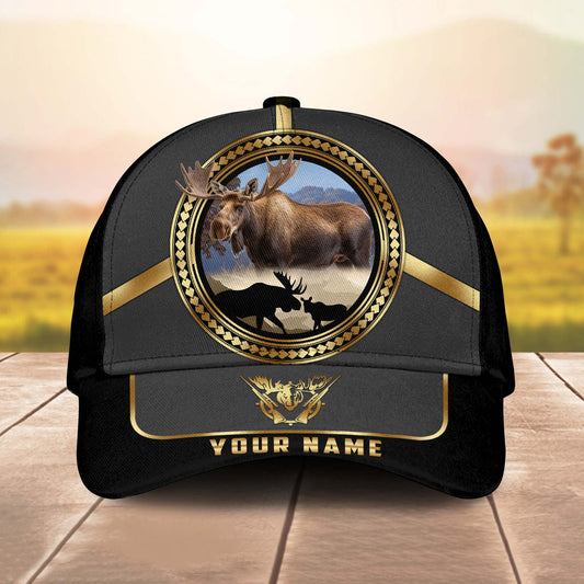 BlueJose Moose Hunting Gold Line Majestic Personalized Name 3D Cap