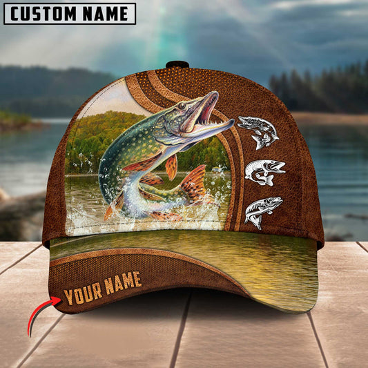 BlueJose Personalized Pike Fishing Water Leather Pattern Classic 3D Cap