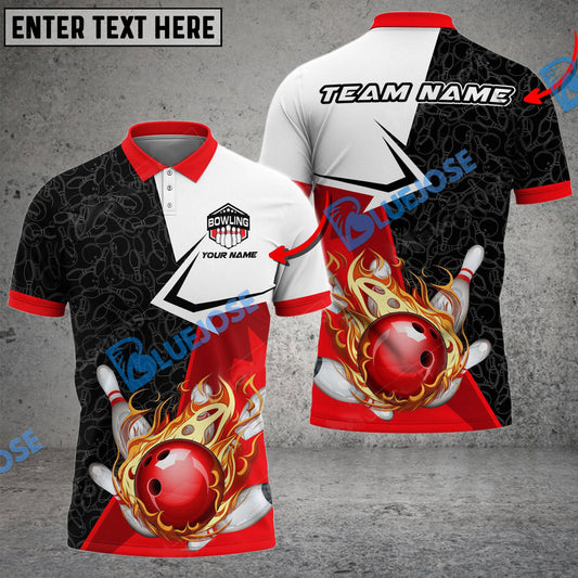 BlueJose Bowling And Pins Fire Blur Multicolor Customized Name 3D Shirt ( 4 Colors )