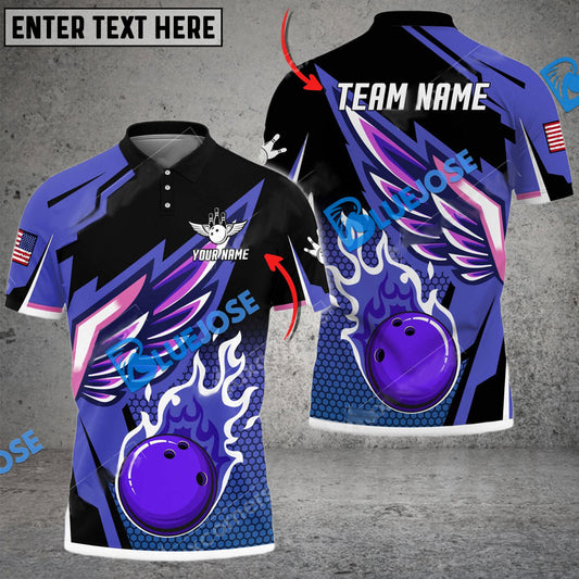 BlueJose Bowling And Pins Cool Wings Pattern Customized Name 3D Shirt (4 Colors)