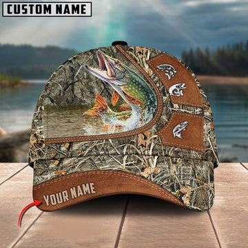 BlueJose Personalized Pike Fishing Nature Leather Pattern Classic 3D Cap