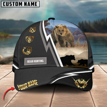 BlueJose Bear Hunting White Line Grey Pattern Multicolor Personalized Name 3D Cap