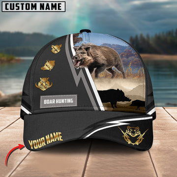 BlueJose Boar Hunting White Line Grey Pattern Multicolor Personalized Name 3D Cap