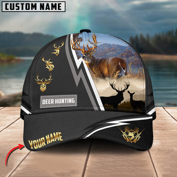 BlueJose Deer Hunting White Line Grey Pattern Multicolor Personalized Name 3D Cap