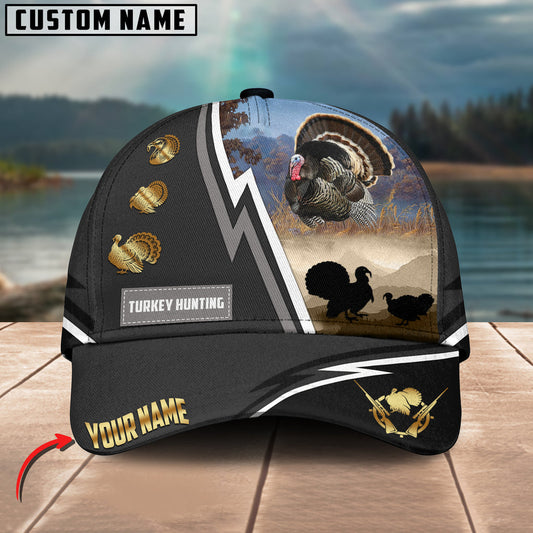 BlueJose Turkey Hunting White Line Grey Pattern Multicolor Personalized Name 3D Cap