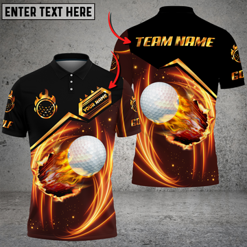 BlueJose Premium Golden Fire Golf Ball Personalized Name, Team Name 3D Shirt