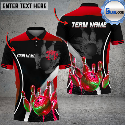 BlueJose Bowling And Pins Galaxy Sport Customized Name 3D Shirt (4 Colors)