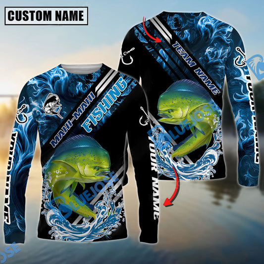 Bluejose Mahi Mahi Fishing Blue Smoke Water Pattern Custom Name & Team Name 3D Shirts