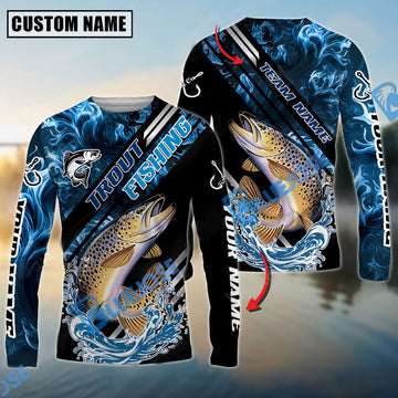 Bluejose Trout Fishing Blue Smoke Water Pattern Custom Name & Team Name 3D Shirts