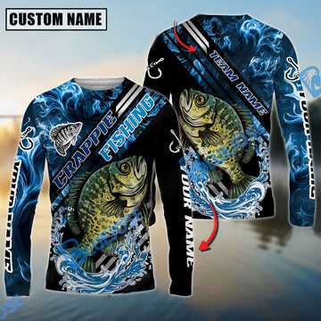 Bluejose Crappie Fishing Blue Smoke Water Pattern Custom Name & Team Name 3D Shirts