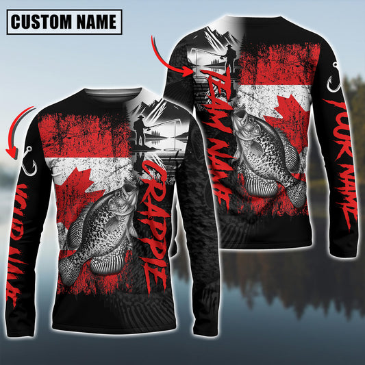 Bluejose Crappie Fishing Black Canada Flag Sport Custom Name & Team Name 3D Shirts