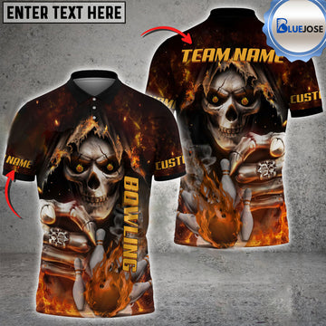 BlueJose Bowling And Pins Flame Ring Reaper Customized Name 3D Shirt (4 Colors)