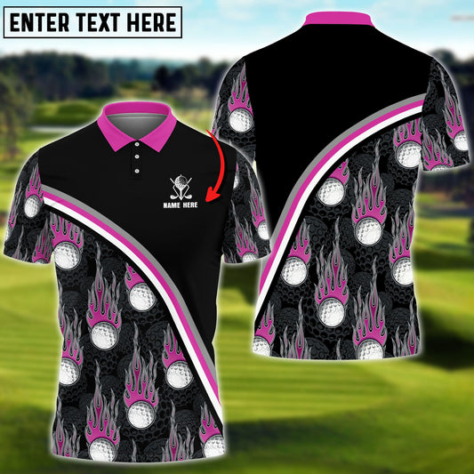 BlueJose Golf Balls Pink Flame Pattern Personalized Name 3D Shirt