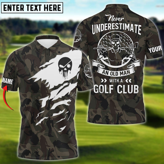 BlueJose Golf Skull Camo Never Underestimate An Old Man With A Golf Club Personalized Name, Team Name 3D Shirt