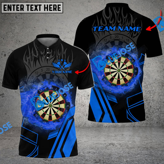 BlueJose Darts Dartboard Fire Flame Personalized Name, Team Name Shirt (4 Colors)