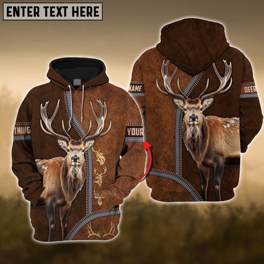 BlueJose Elk Premium Zipper Leather Pattern Personalized 3D Hoodie