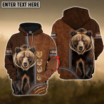 BlueJose Bear Premium Zipper Leather Pattern Personalized 3D Hoodie