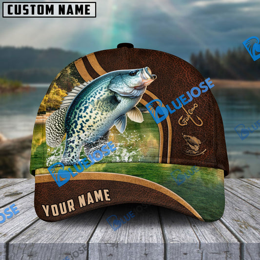 BlueJose Personalized Crappie Fishing Heavy Brown Leather Pattern Classic Cap