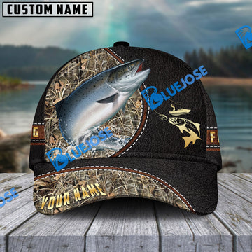 BlueJose Personalized Salmon Black Leather Camo Pattern Fishing Classic Cap