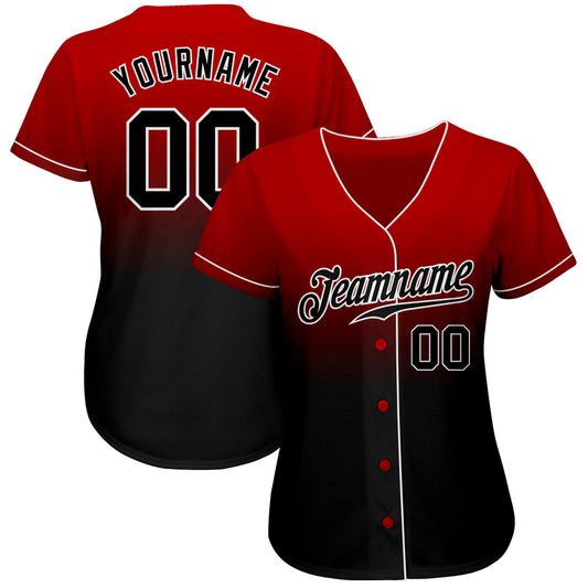 BlueJose Custom Red Black-White Authentic Fade Fashion Baseball Jersey