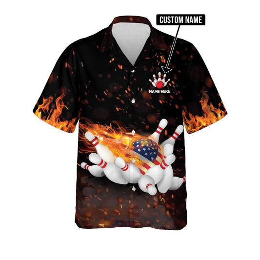 BlueJose Flame Bowling Gutter Gang Personalized Name Hawaiian Shirt