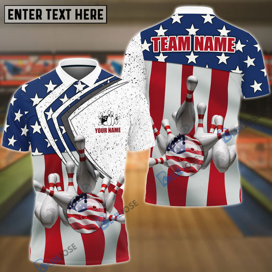 BlueJose Bowling and Pins Lightning American Flag Personalized Name 3D Shirt