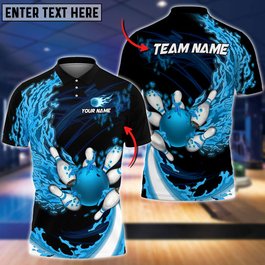 BlueJose Bowling And Pins Breath Of Fire 2.0 Customized Name 3D Shirt ( 3 Colors)