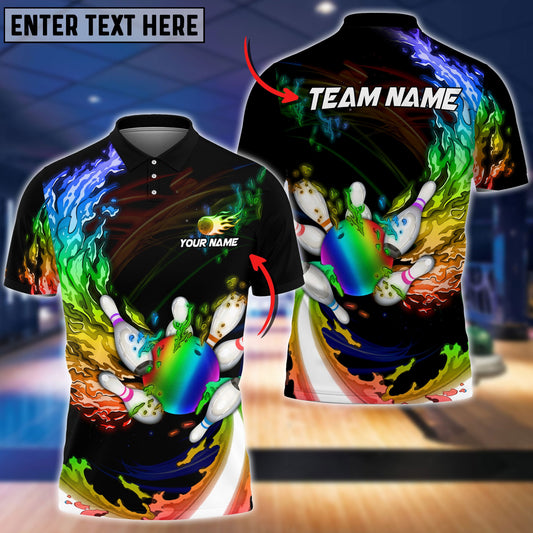 BlueJoses Personalized Name Water Fire Rainbow Bowling And Pins 3D Shirt