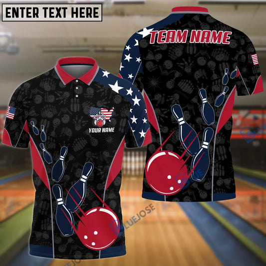 BlueJose Bowling And Pins American Flag Customized Name, Team Name 3D Shirt (4 Options)