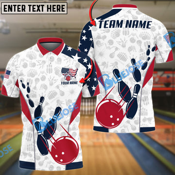 BlueJose Bowling And Pins American Flag Customized Name, Team Name 3D Shirt (4 Options)