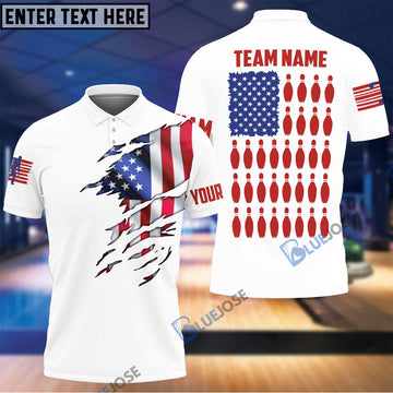 BlueJoses White American Flag Bowling Pins Customized Name, Team Name 3D Shirt Personalized Shirts For Bowling Players