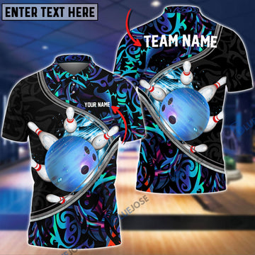 BlueJoses Tattoo Color Bowling and Pins Personalized Name, Team Name 3D Shirt, Personalized Shirts For Bowling Players