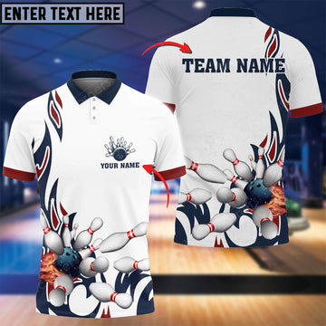 BlueJose Fire Bowling And Pins Flame Pattern Multicolor Option Customized Name 3D Shirt (4 Colors)